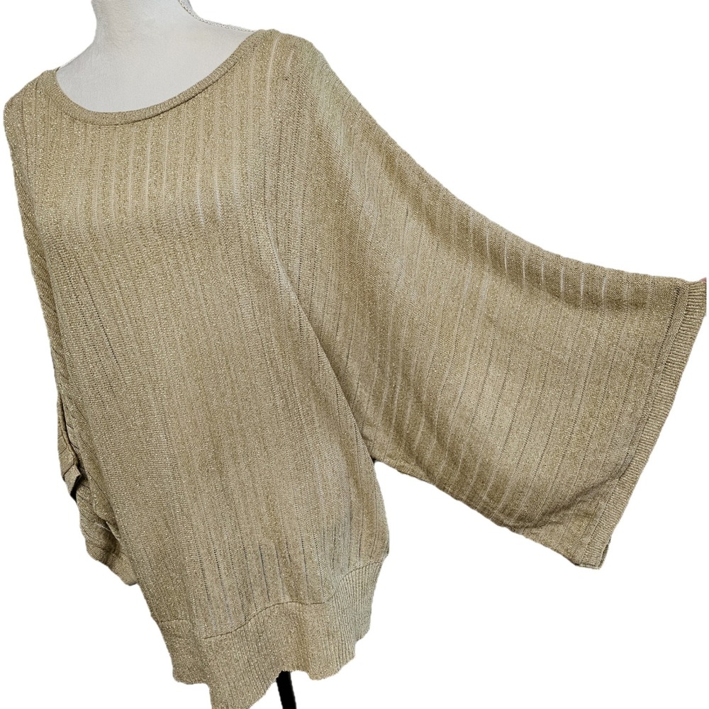 Allison Brittney Gold Sparkle Batwing Semi-Sheer Knit Top Size 3X Glam Evening